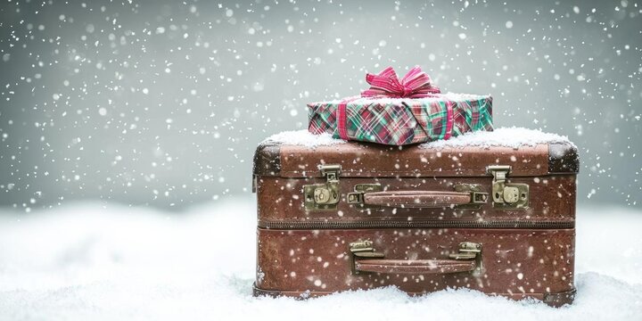 suitcase ready for holiday adventures amidst a snowy backdrop