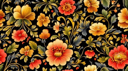Vibrant seamless floral pattern featuring intricate designs ideal for backgrounds and textile prints