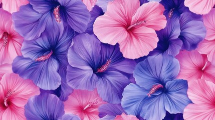 Watercolor hibiscus floral pattern in vibrant purple and pink hues ideal for invitations weddings greeting cards and textile designs
