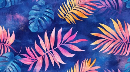 Watercolor seamless palm pattern featuring exotic paradise leaves for stylish Aloha swimwear design summer vibes