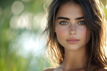 Fototapeta premium Soft Glow Freckled Asian Woman Outdoors