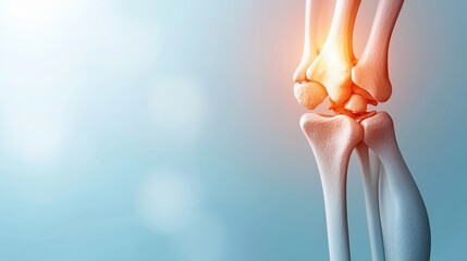 A close-up view of a knee joint highlighting inflammation, illustrating anatomy with a soft background.
