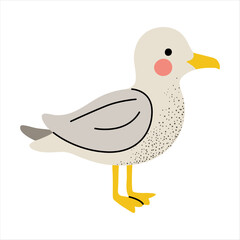 Cartoon cute seagull. Sea bird. Children illustration. Kids style