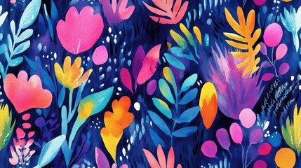 Hand painted watercolor seamless pattern featuring vibrant abstract designs ideal for textile prints and graphic design