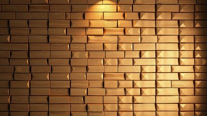 A textured wood panel wall with a single light source highlighting the natural grain and geometric pattern of the wood.
