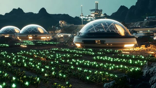 Futuristic Agriculture: A Sustainable Farm Under Glass Domes on Mars, Space Colonization and Food Production