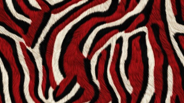 Seamless pattern featuring vibrant red leopard fur and modern zebra skin textures perfect for wildlife themed design projects fashion interior decor