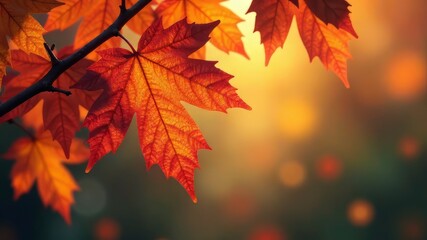 Obraz premium Cozy Autumn Leaves, Vibrant Fall Foliage, Warm Hues, Autumnal Ambiance