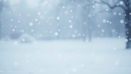 A soft, ethereal winter scene, capturing the gentle snowfall on a blurred background, creating a peaceful atmosphere.