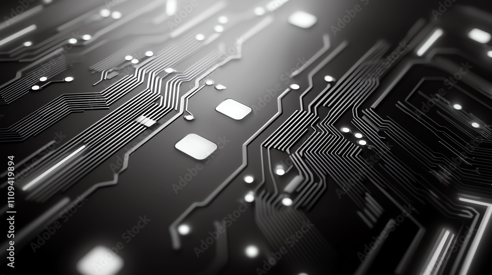 Poster close-up of a modern circuit board showcasing intricate patterns and connections, highlighting the c
