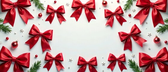 Cute Christmas Ribbon Bows Seamless Pattern Background - Festive Holiday Design