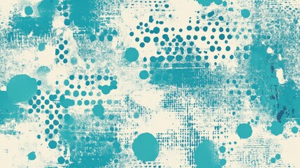 Seamless turquoise grunge pattern featuring halftone spots and scratches perfect for vintage design backdrops