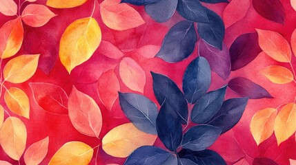 Watercolor gouache botanical leaves seamless pattern artistic design for textiles and wallpapers