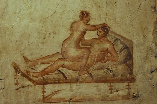 Fresco er&oacute;tico de casa de los Vettii en Pompeya (siglo I)