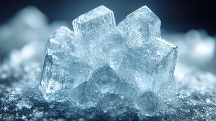 Transparent Ice Cubes on Dark Surface with Soft Glow, Capturing Light Reflections and Texture for Stunning Visual Impact in Food and Beverage Photography