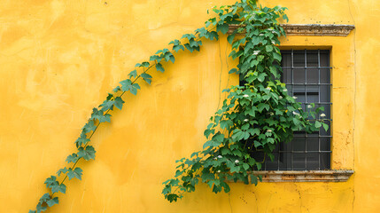 Mexican colonial background with a yellow wall with a vine 