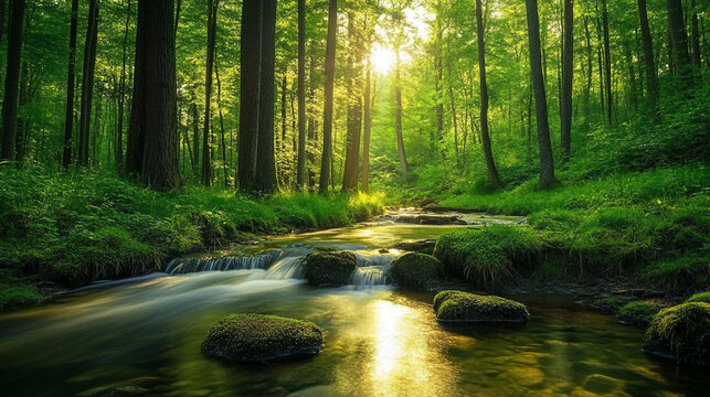 river in the forest, stream in the forest