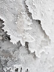 Obraz premium Close-Up of Intricate White Frost Patterns on a Surface, Capturing the Beautiful Texture and Details of Winter's Chill and Nature’s Artistry for Stock Images