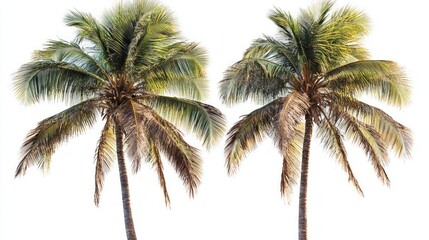 Two lush coconut palm trees isolated on white background. (1)