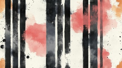 Watercolor seamless pattern featuring abstract spots and stripes modern grunge brush strokes with minimal geometric elements