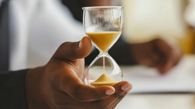 A businessman holding an hourglass in his hand