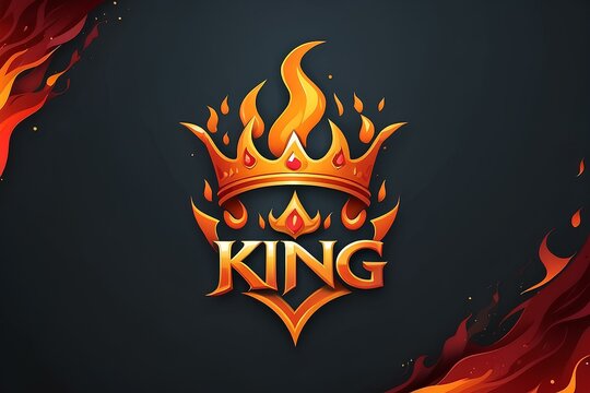 flaming royal crown with bold text logo design and fiery orange and red flame effects on black background