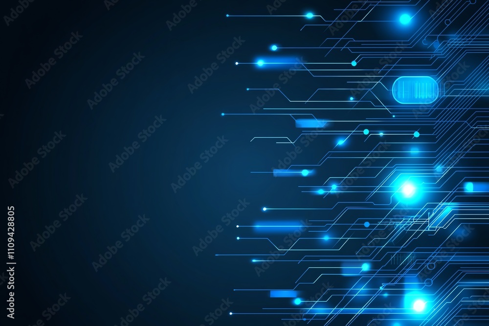 Poster futuristic digital background featuring glowing blue circuit patterns. ideal for tech-related themes