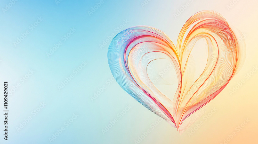 Aufkleber colorful heart shape emerging from flowing lines on gradient background