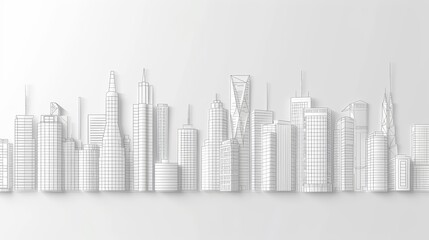 A clean and minimalistic wireframe illustration of a modern city skyline, showcasing various skyscrapers and architectural styles. AI generated.