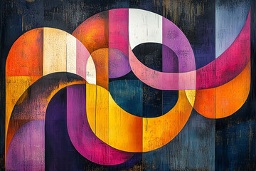 Vibrant abstract art piece featuring bold geometric shapes and colors