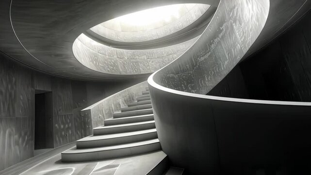 Stunning spiral staircase design featuring smooth curves and minimalist architecture in a modern interior space