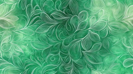 Elegant green doodle watercolor pattern with a gradient design featuring jungle inspired motifs ideal for textile and wallpaper applications