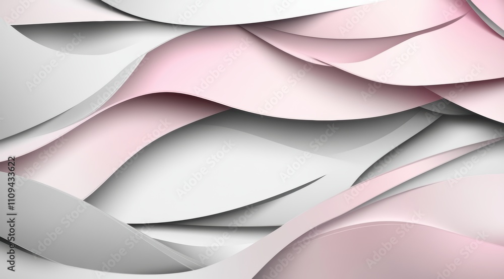 Poster elegant pink and white background with wavy paper shapes, creating an abstract design