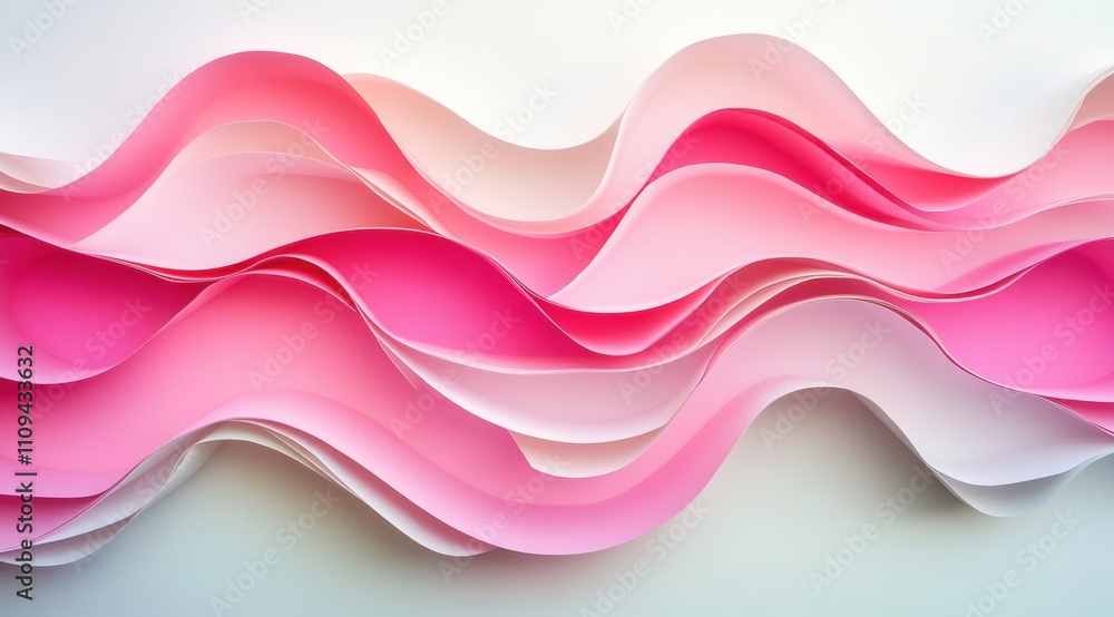 Poster elegant pink and white background with wavy paper shapes, creating an abstract design
