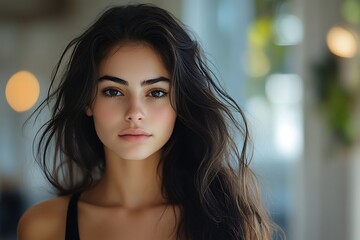 Fototapeta premium Warm Soft Lighting Portrait Confident Model with Brown Hair