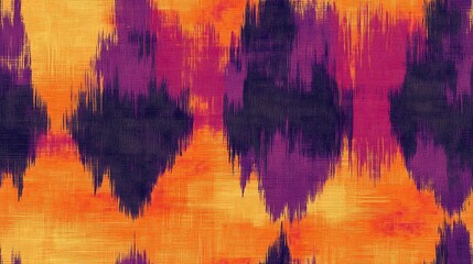 Vibrant seamless pattern featuring orange tie dye and purple Peruvian Ikat designs perfect for fabric and wallpaper applications