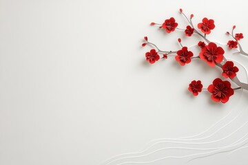 paper sakura art, carefully crafted cherry blossom paper cuts adorn a minimal white gallery wall for a clean aesthetic