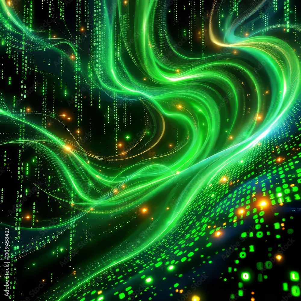 Aufkleber green binary code swirls, surreal matrix backdrop.