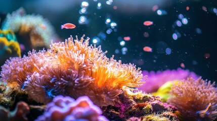 Obraz premium Vibrant Underwater Scene with Colorful Coral and Fish Swimming