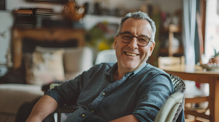Obraz premium A man sitting at home with a smile