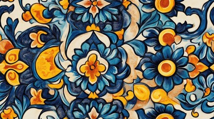 Elegant Talavera pattern showcasing intricate arabesque designs and vibrant colors perfect for textile or wallpaper applications