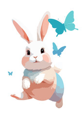 Rabbit Vector Painting Adorable Fun Animal Playing With Butterfly