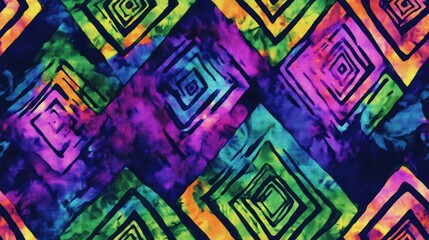 Obraz premium Colorful tie dye boho fabric pattern with geometric green accents perfect for trendy textile design
