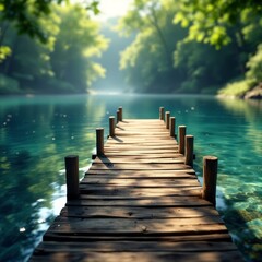 Obraz premium Peaceful lake dock, soft focus.