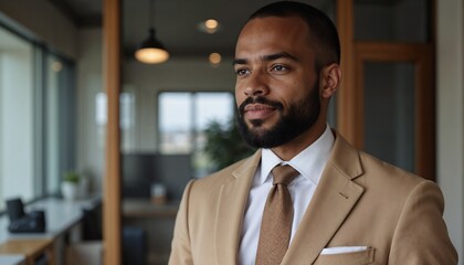 Fototapeta premium African American business consultant in beige suit