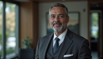 Fototapeta premium Mature business consultant in grey suit and tie