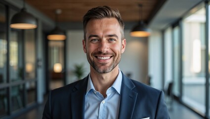 Fototapeta premium Business consultant smiling in modern office environment