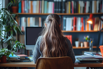 Teacher conducts engaging online class with students in a cozy study environment