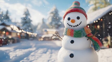 Obraz premium Charming Snowman in Winter Wonderland with Scenic Background