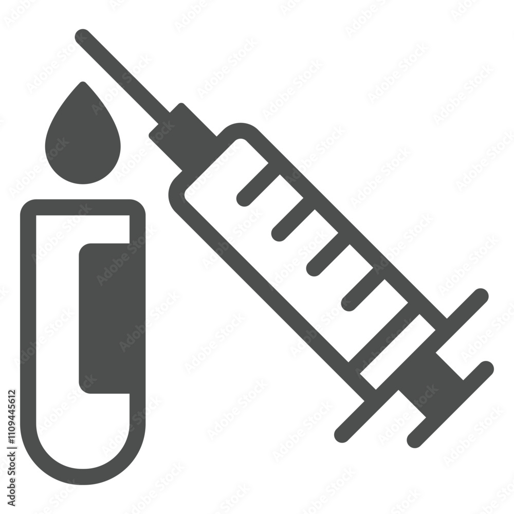 Poster analysis flask and syringe concept. vector graphics. blood test concept. vector graphics. medical fl